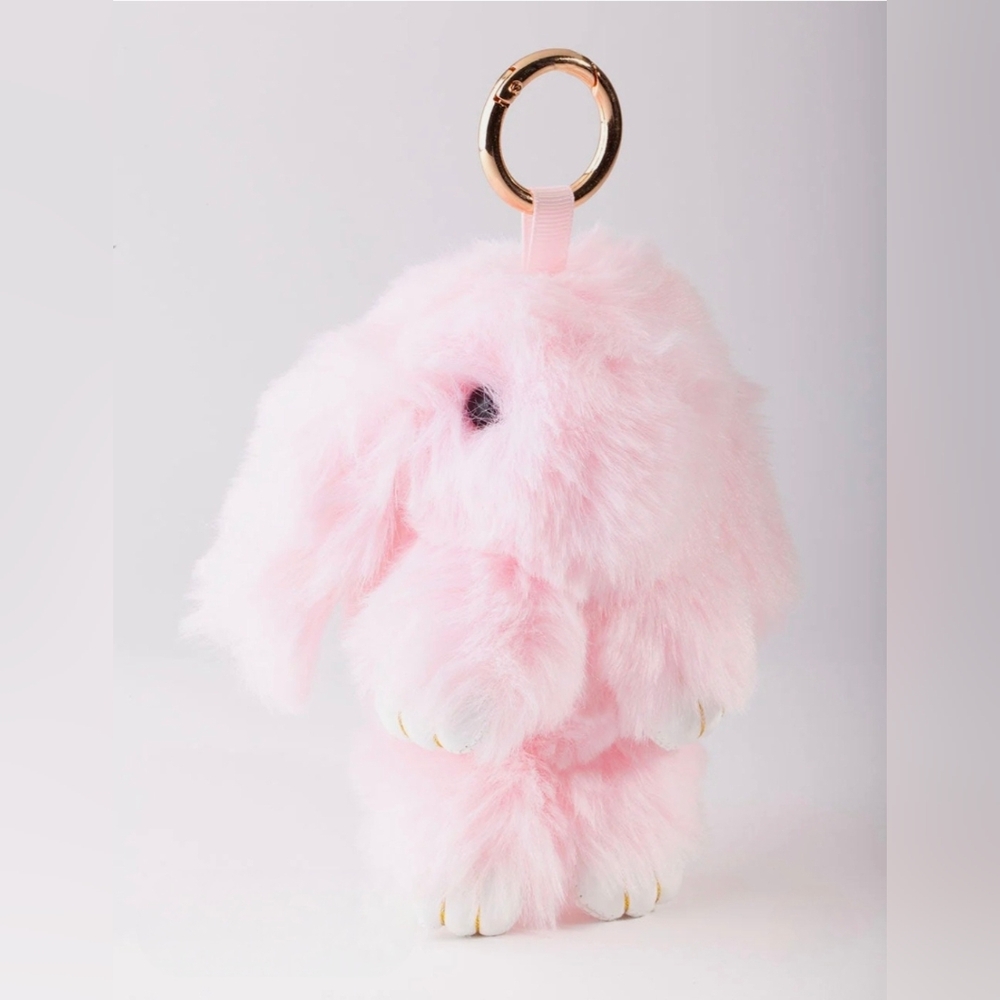 Novelty Fluffy Pink Bunny Keychain Charm Accessory